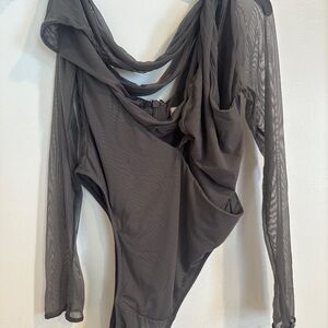 House of CB Gray Asymmetrical Cut Out Bodysuit